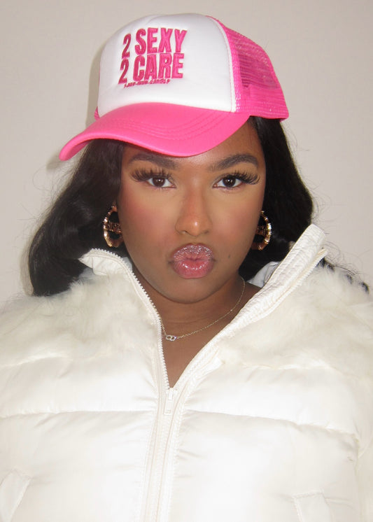 '2 Sexy 2 Care' Trucker Cap - Hot Pink