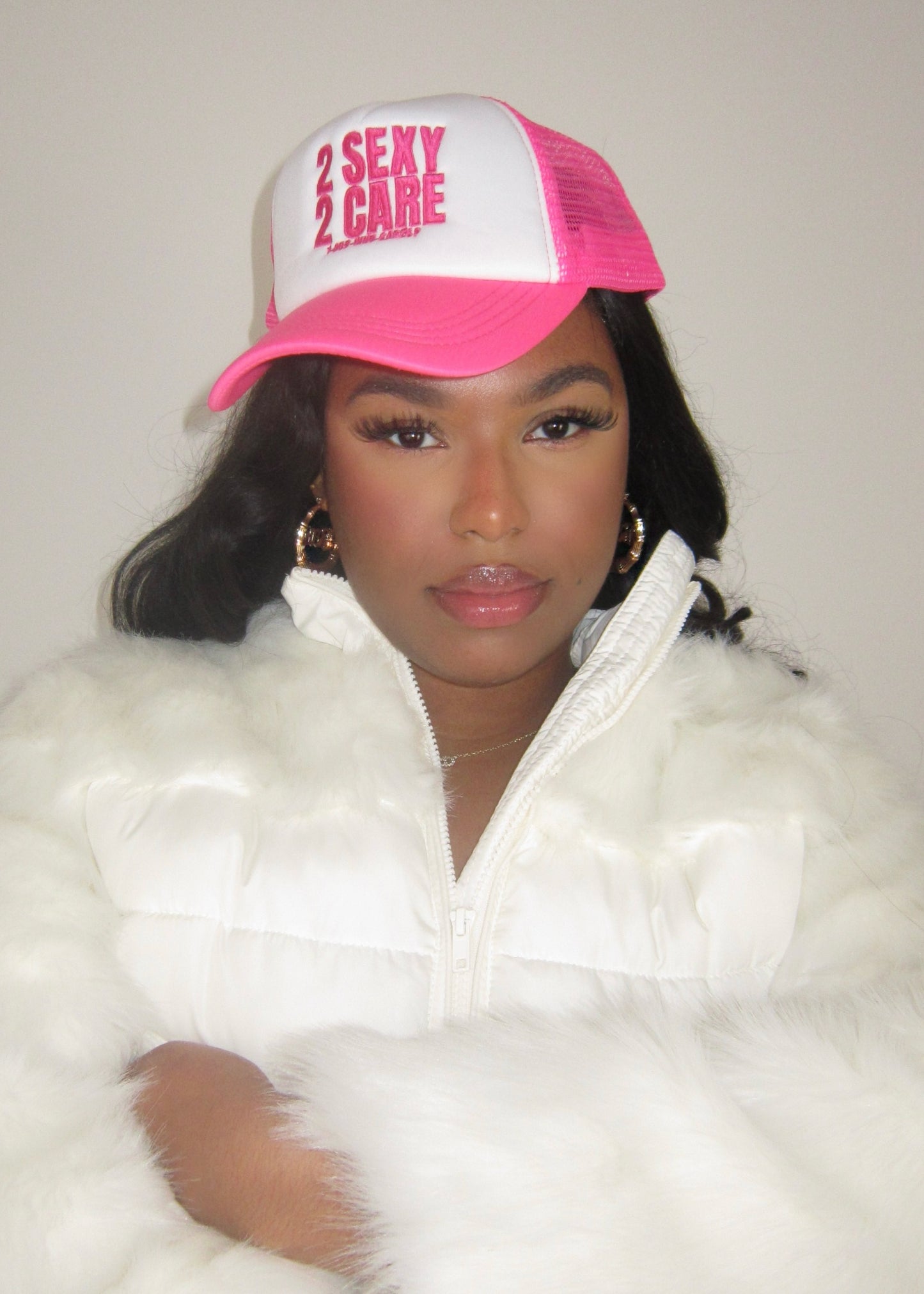 '2 Sexy 2 Care' Trucker Cap - Hot Pink