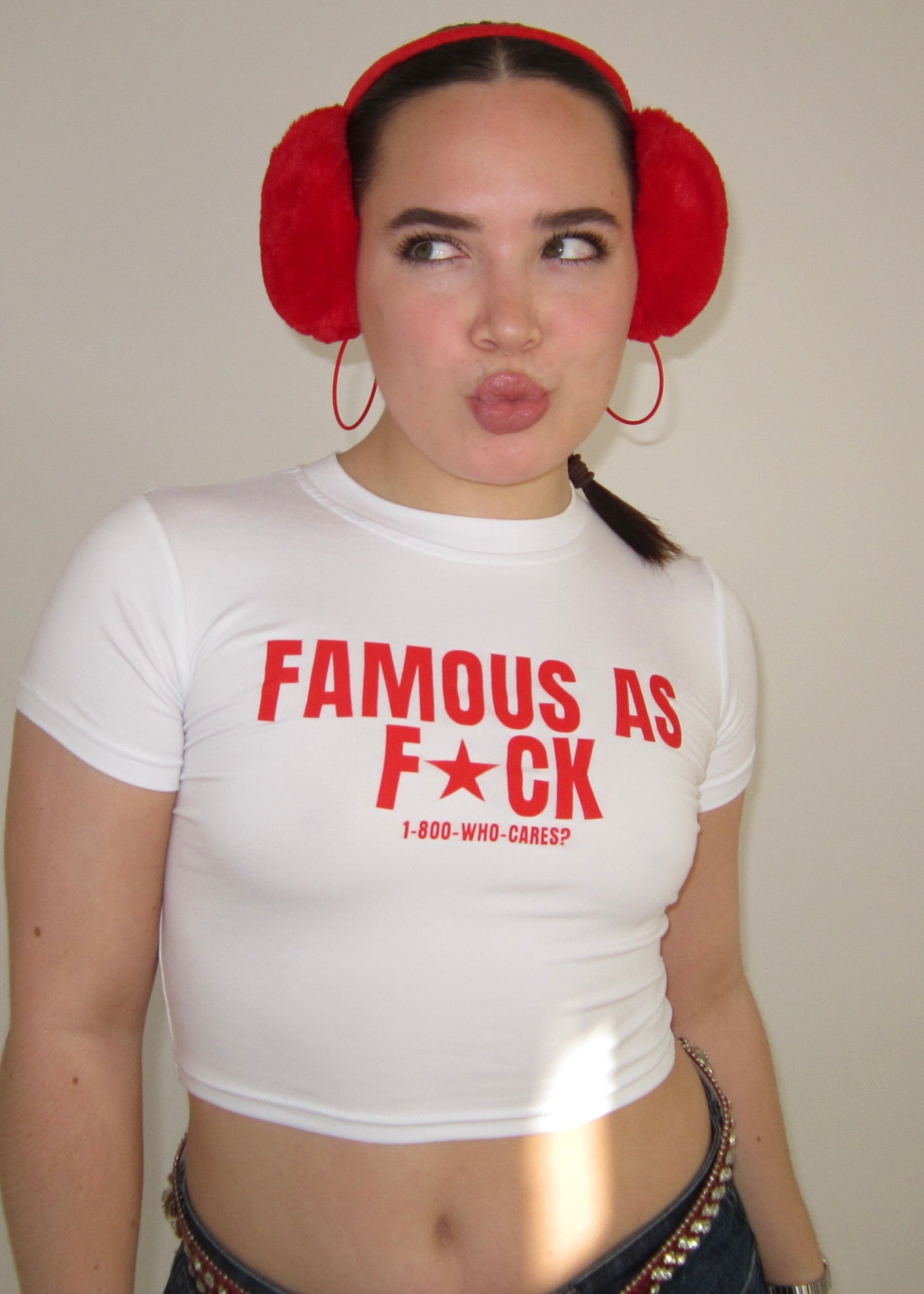 'Famous As Fuck' Crop Baby Tee - White