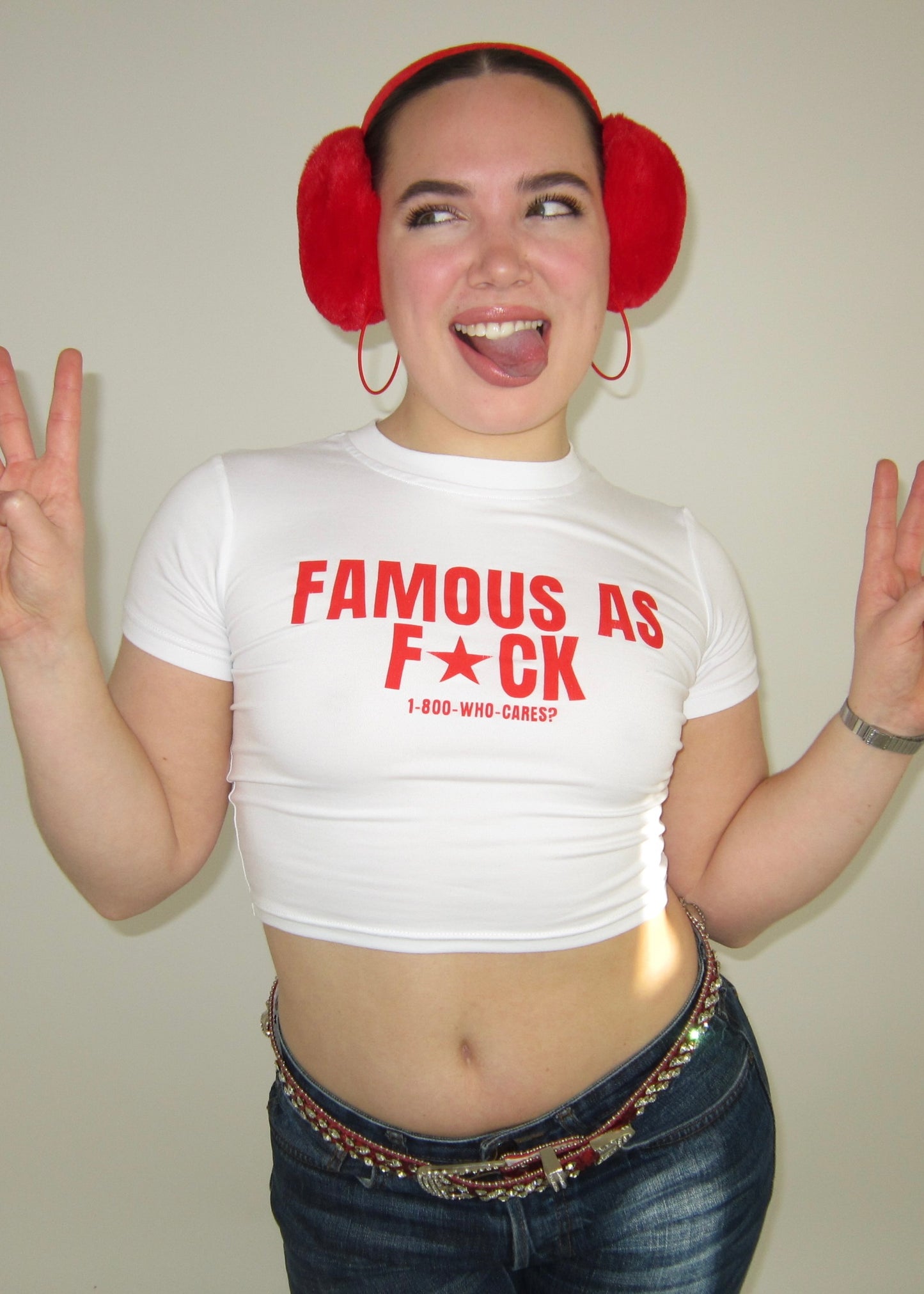 'Famous As Fuck' Crop Baby Tee - White